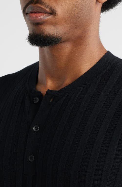 Open Edit Short Sleeve Henley Sweater In Black