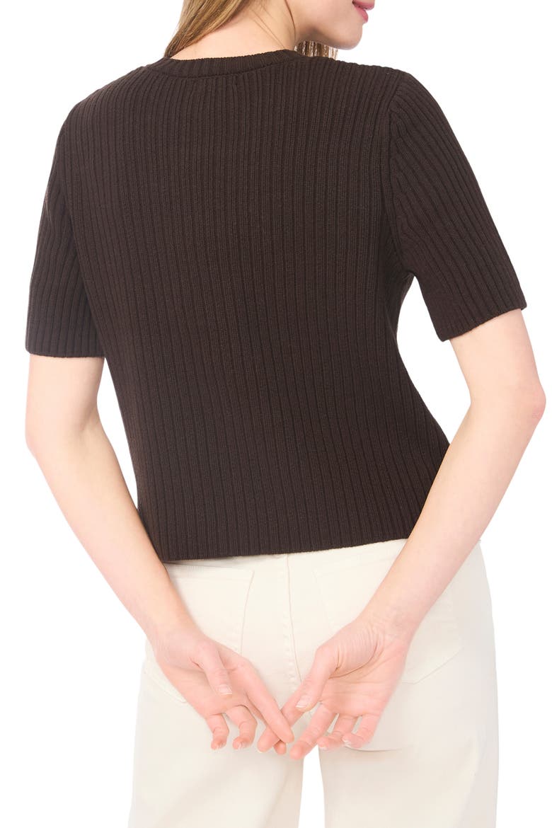 Ribbed Short Sleeve Cardigan, Alternate, color, CHOCOLATE