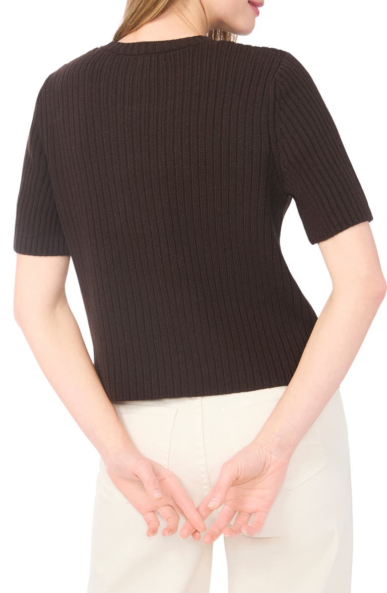 Halogen<sup>®</sup> Ribbed Short Sleeve Cardigan, Alternate, color, Chocolate