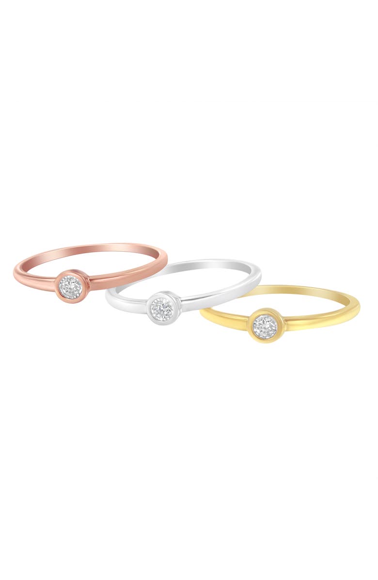 Haus of Brilliance Tri-Color 14K Gold Plated Silver 1/6 Cttw Diamond Stacking Promise Ring Set, Alternate, color, Yellow Gold Over Silver