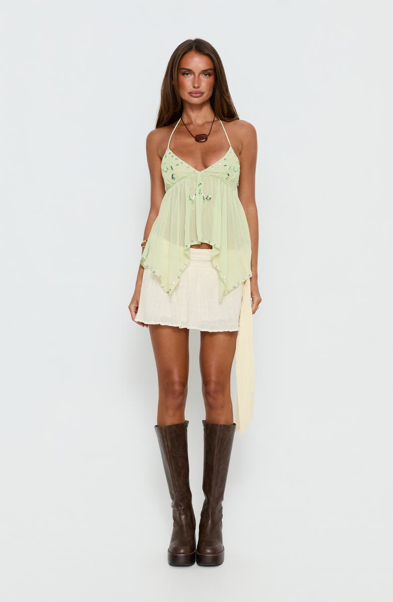 Princess Polly Wistie Beaded Asymmetrical Halter Top, Alternate, color, Green