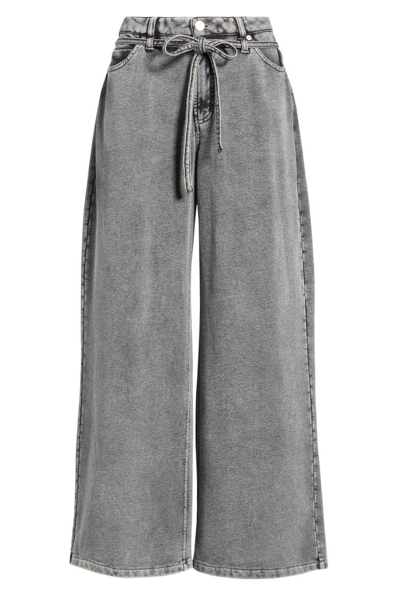 Wide Leg Drawstring Waist Knit Jeans, Alternate, color, WASHED BLACK