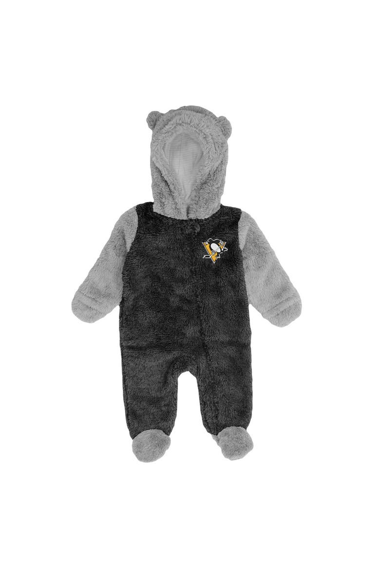 Newborn & Infant Black Pittsburgh Penguins Game Nap Teddy Fleece Bunting Full-Zip Sleeper, Alternate, color, Black