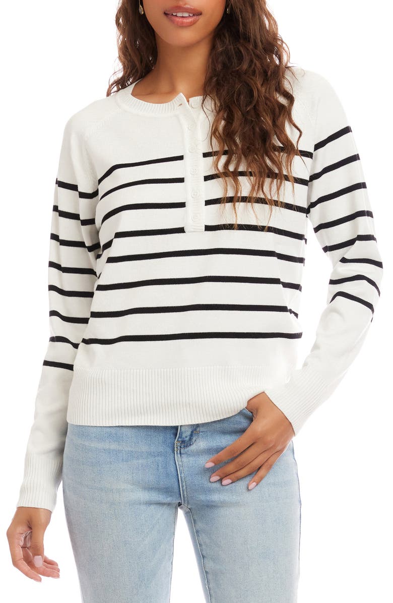 Karen Kane Stripe Henley Sweater, Main, color, Off White/ Black