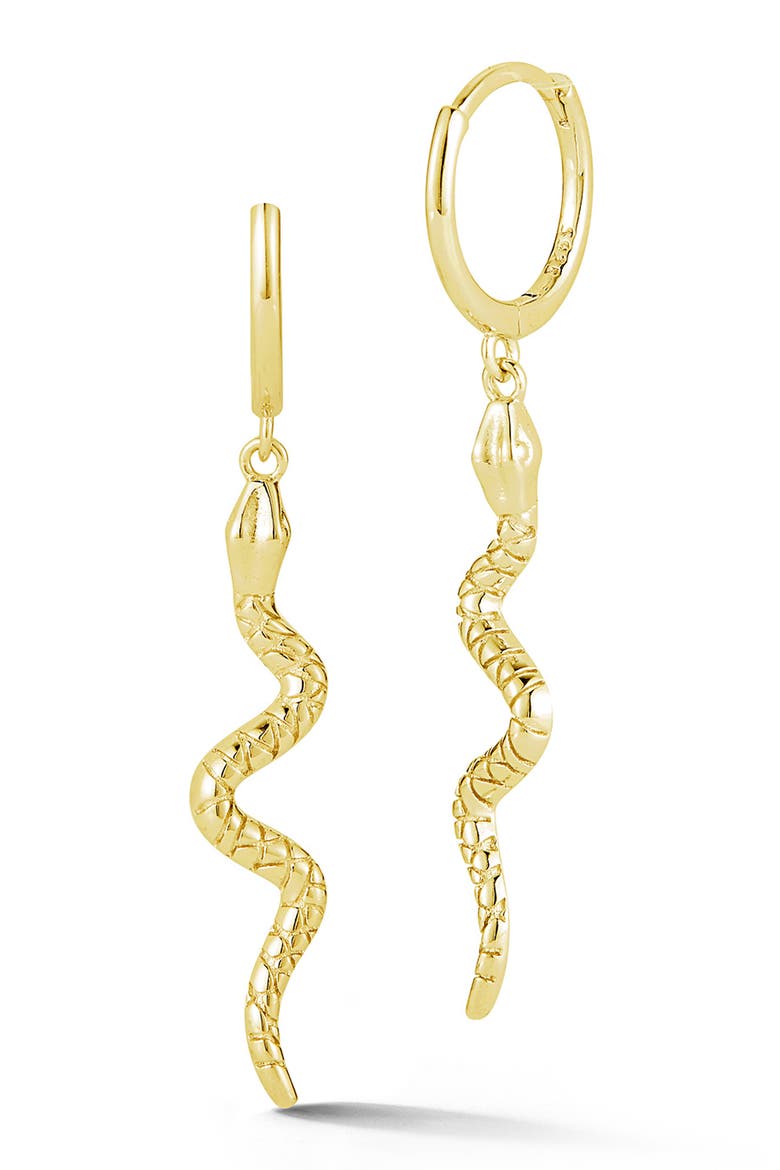 Dangling Snake Huggie Hoop Earrings, Main, color, GOLD