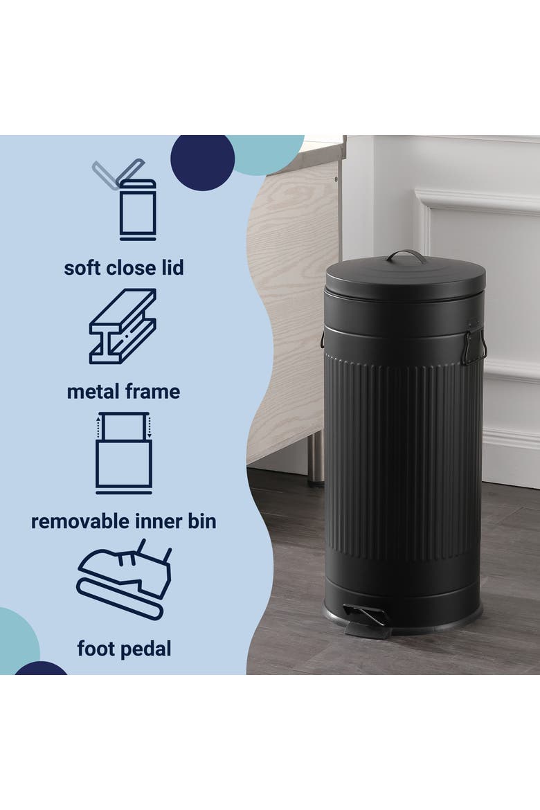 Theo Retro Step Trash Can with Soft-Close Lid and FREE Mini Trash Can, Alternate, color, Charcoal Black
