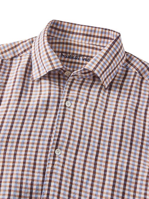 Robert Talbott Morgan Multi Check Linen Shirt In Brown