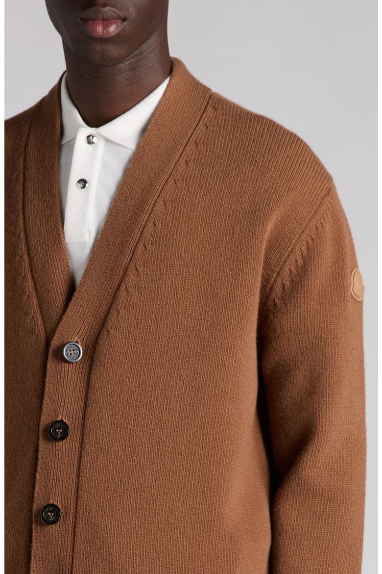 Logo Patch Virgin Wool Cardigan, Alternate, color, DULL BROWN
