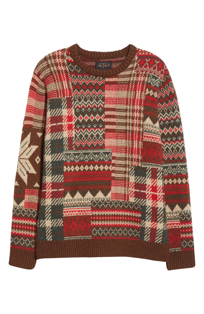 BEAMS Plus Patchwork Jacquard Wool Blend Sweater, Alternate, color,