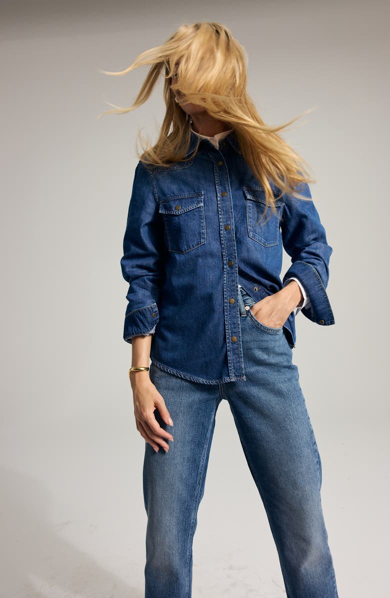 Mavi Jeans New York Raw Hem High Waist Ankle Straight Leg Jeans, Alternate, color, Deep Used Classic Blue