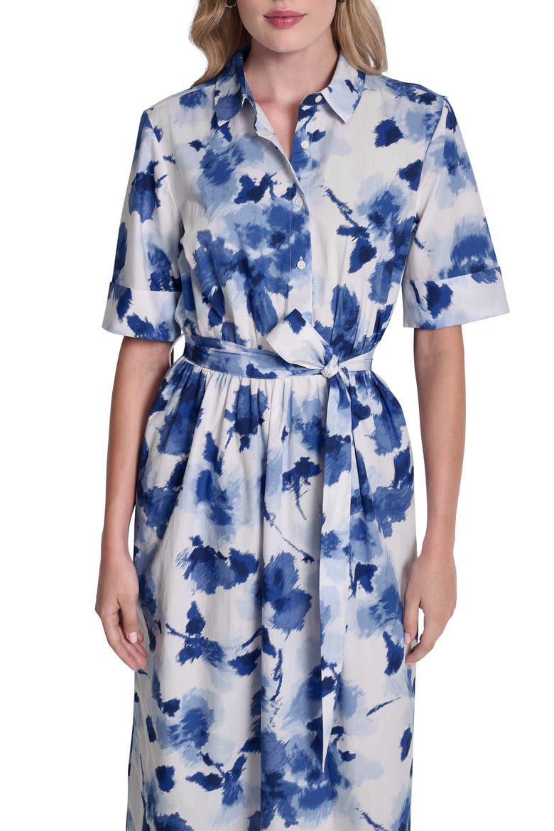 Printed Tie Waist Shirtdress, Alternate, color, CORNFLOWER
