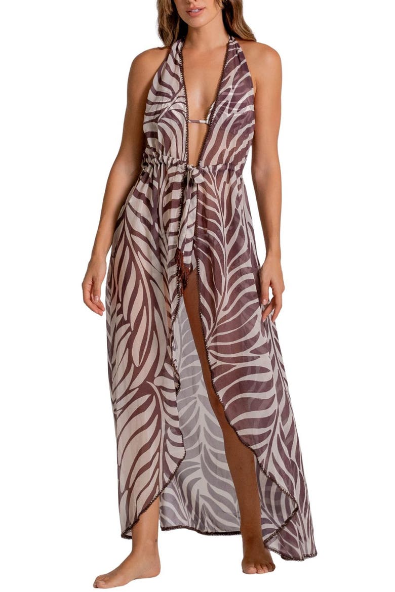 Print Halter Cover-Up Maxi Dress, Main, color, VANILLA CUSTARD