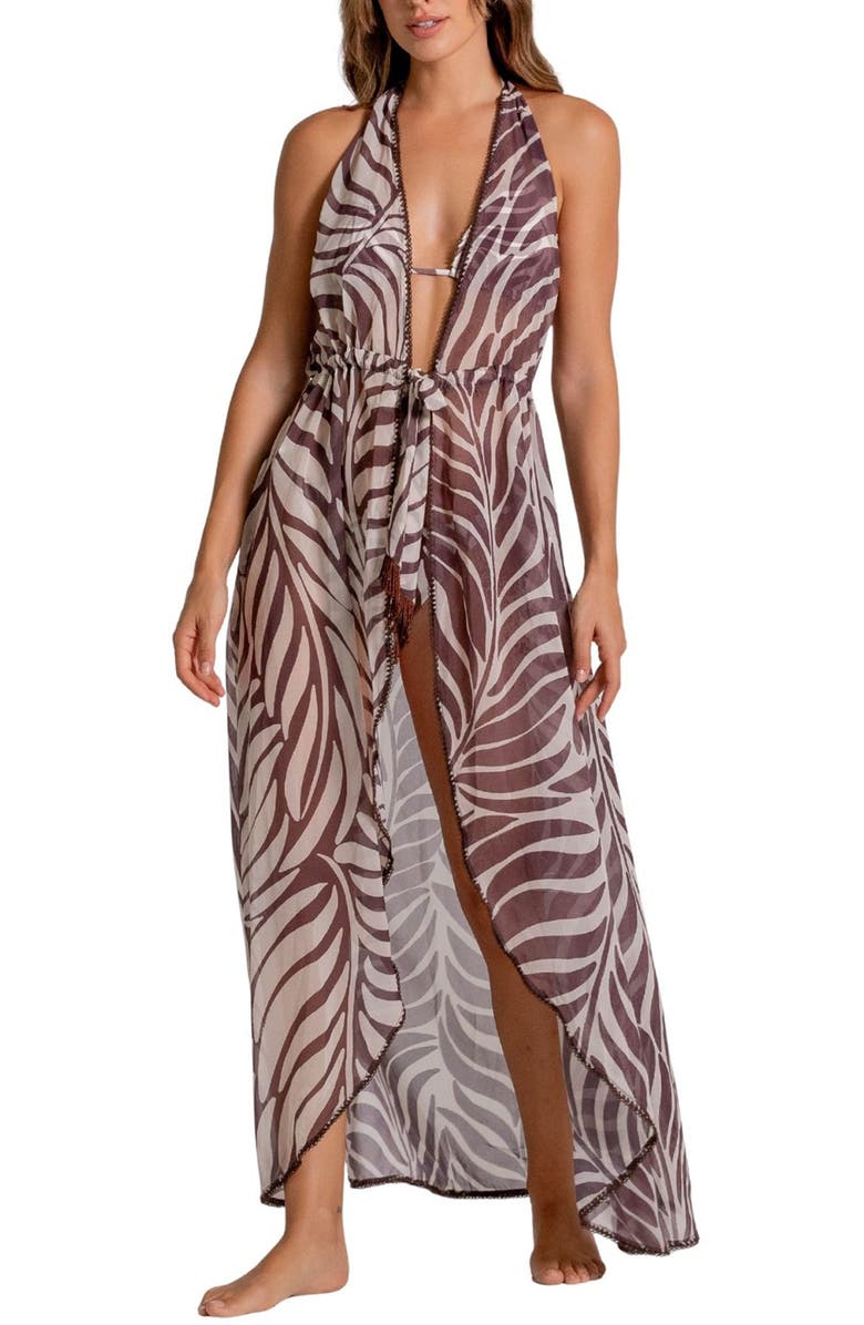 Cosita Linda Print Halter Cover-Up Maxi Dress, Main, color, Vanilla Custard
