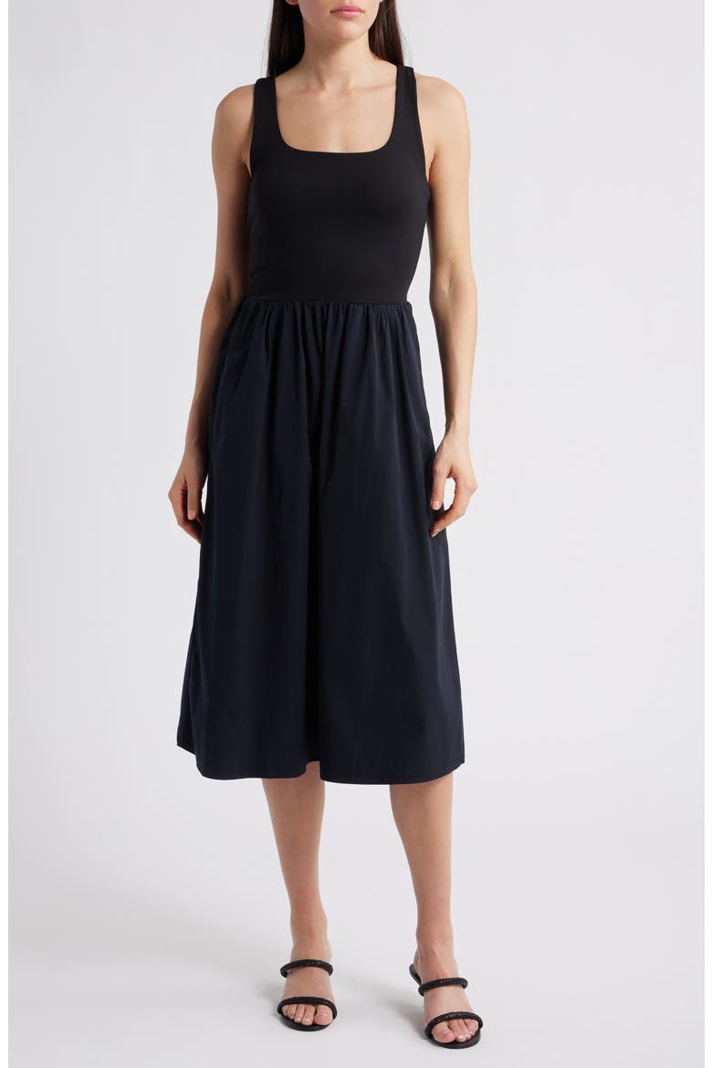 SPANXsmooth™ Jersey Mixed Media Midi Dress, Main, color, CLASSIC BLACK