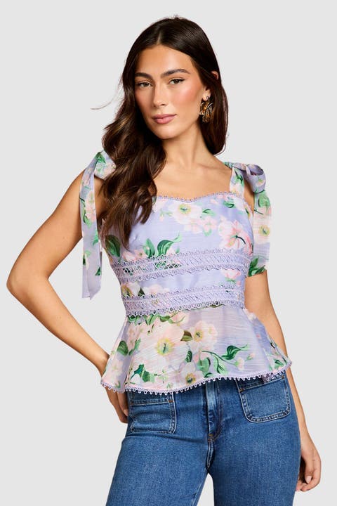 Square Neck Bow Shoulder Peplum Top