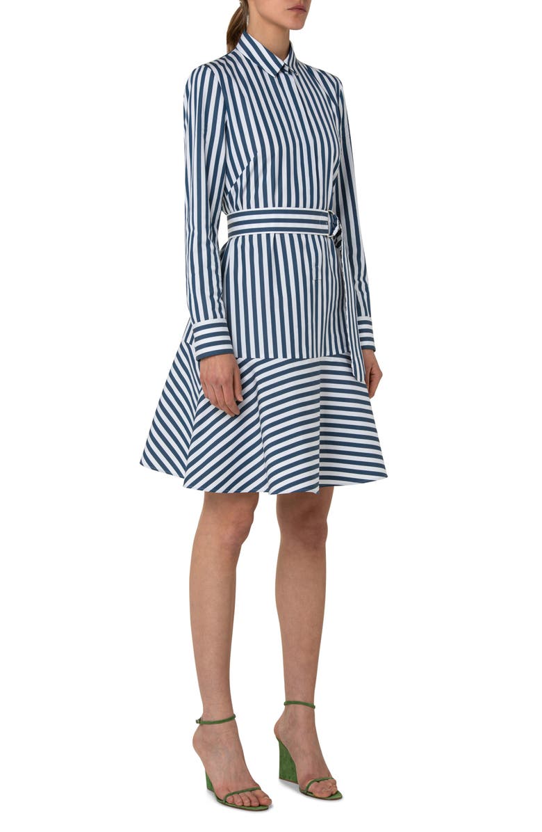 Akris punto Stripe Cotton Flare Hem Shirtdress, Alternate, color, Cream-Dark Denim