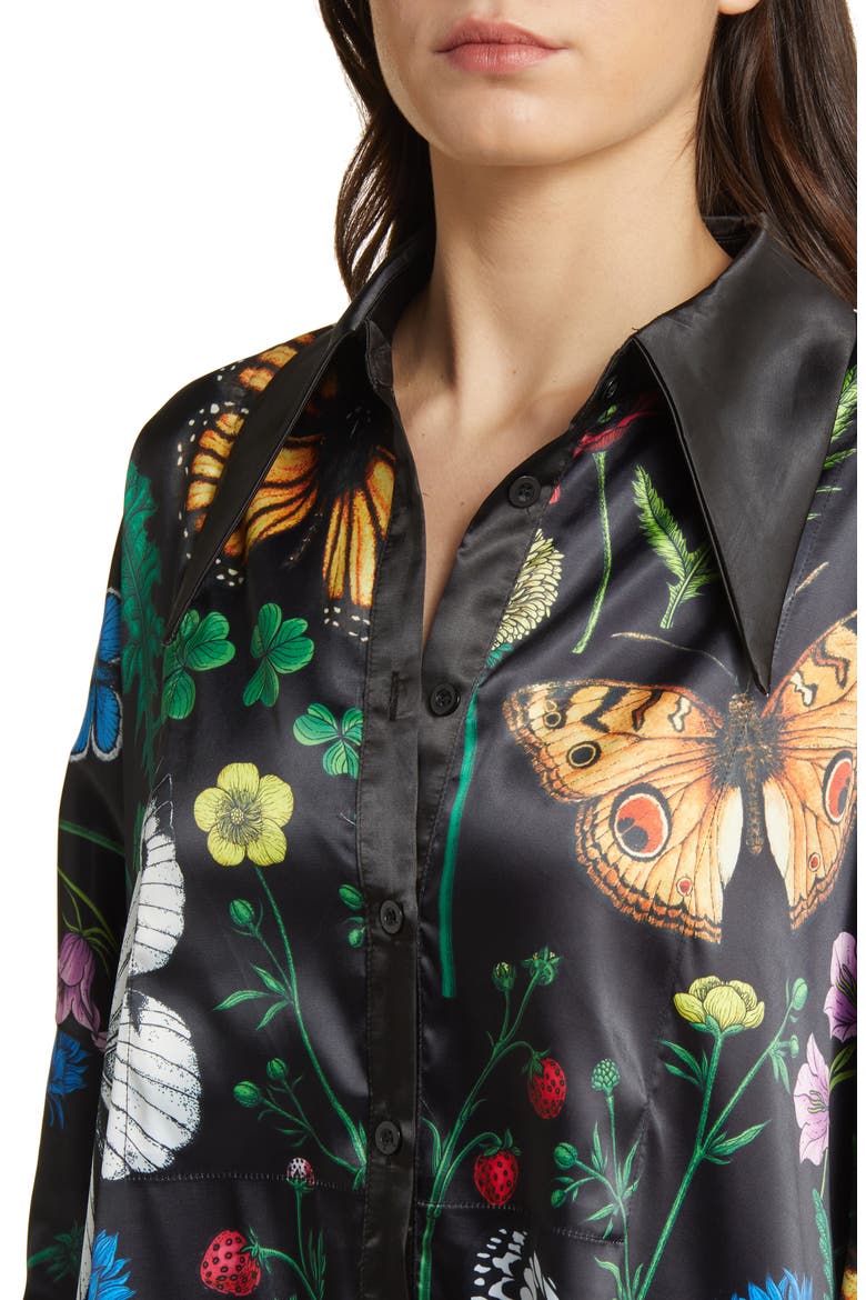 Posh Floral Oversize Satin Button-Up Shirt & Pants Set, Alternate, color, FOLKLORE