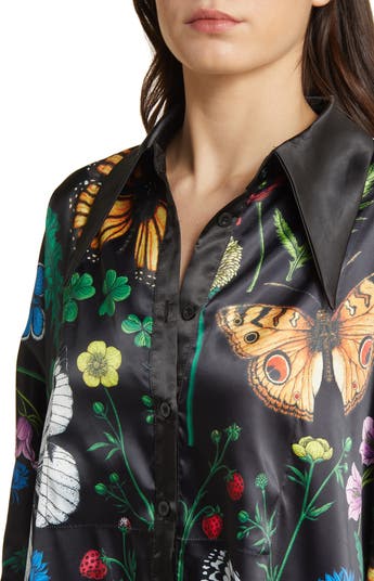 Posh Floral Oversize Satin Button-Up Shirt & Pants Set