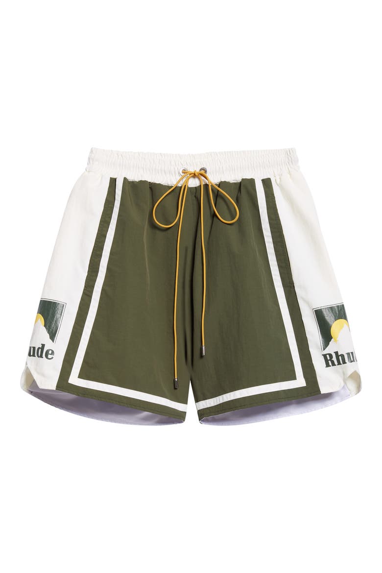 Moonlight Logo Track Shorts, Alternate, color, GREEN / OFF-WHITE
