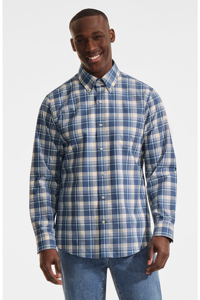 Traditional Fit No Iron Twill Shirt, Main, color, Light Indigo Blue/Yellow Plaid