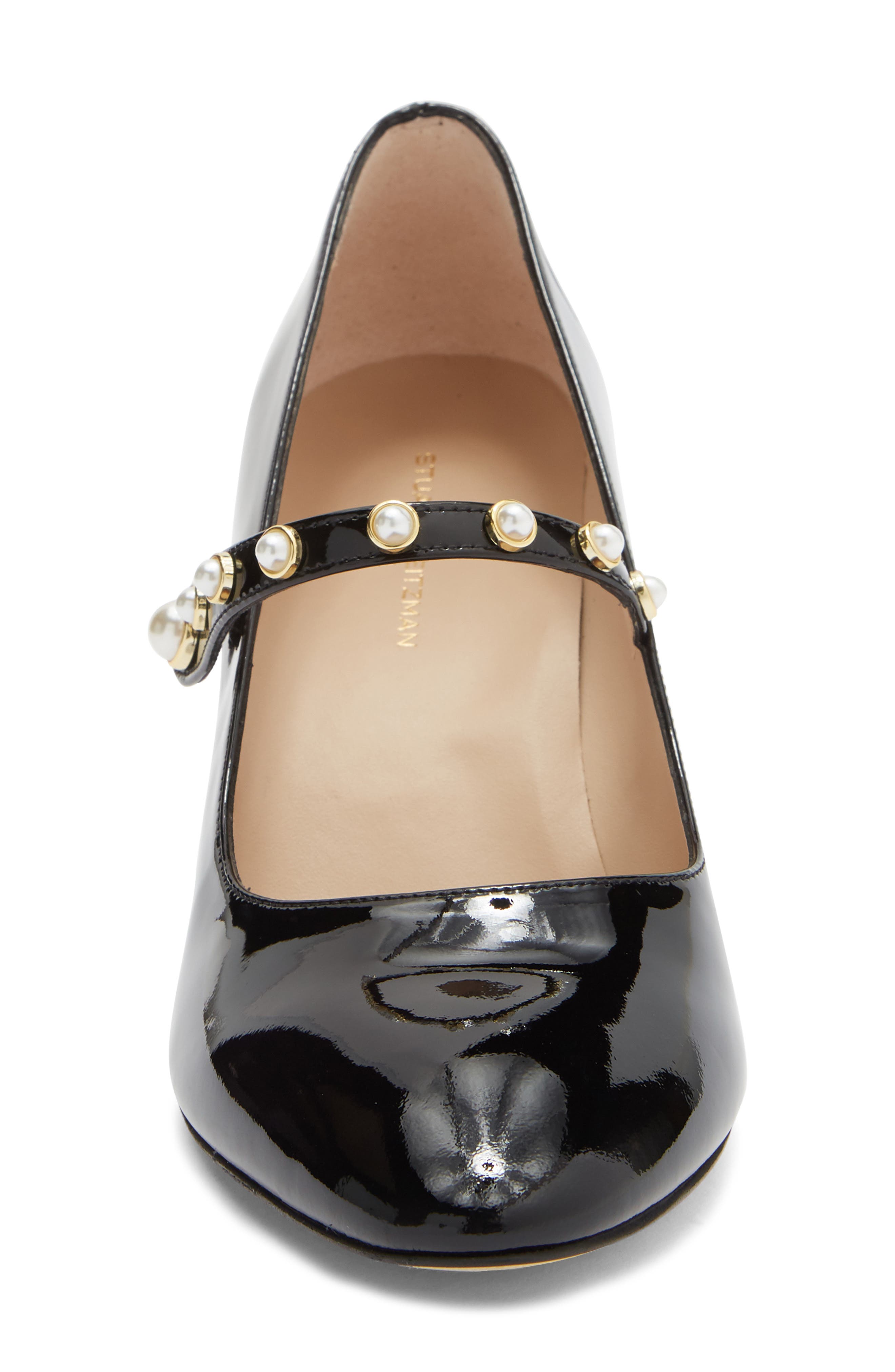Stuart Weitzman Ari Faux Pearl Mary Jane Pump, Alternate, color, Black