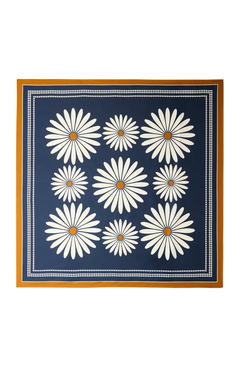 SANDRO Floral silk scarf, Main, color, Deep Blue / Ocher