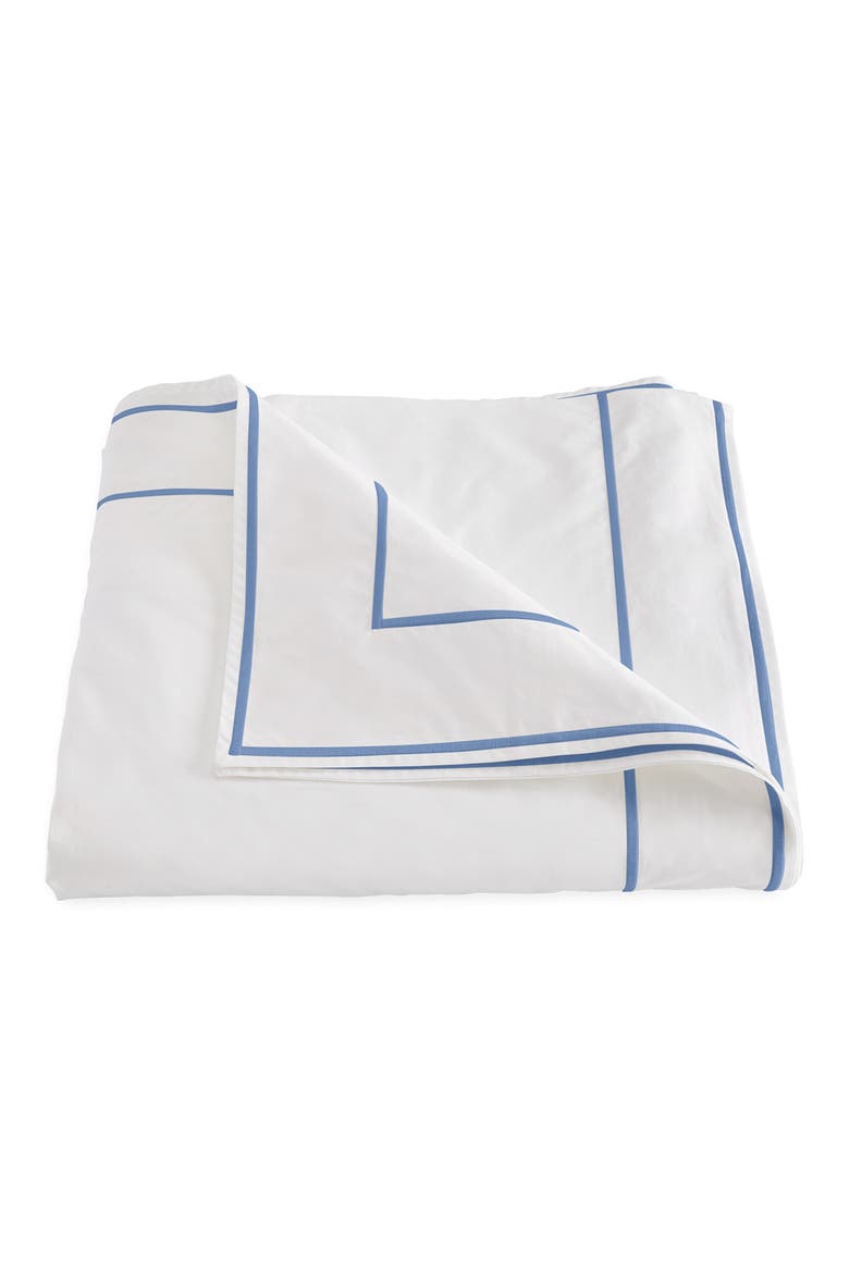 Ansonia Cotton Percale Duvet Cover, Main, color, WHITE/ OCEAN