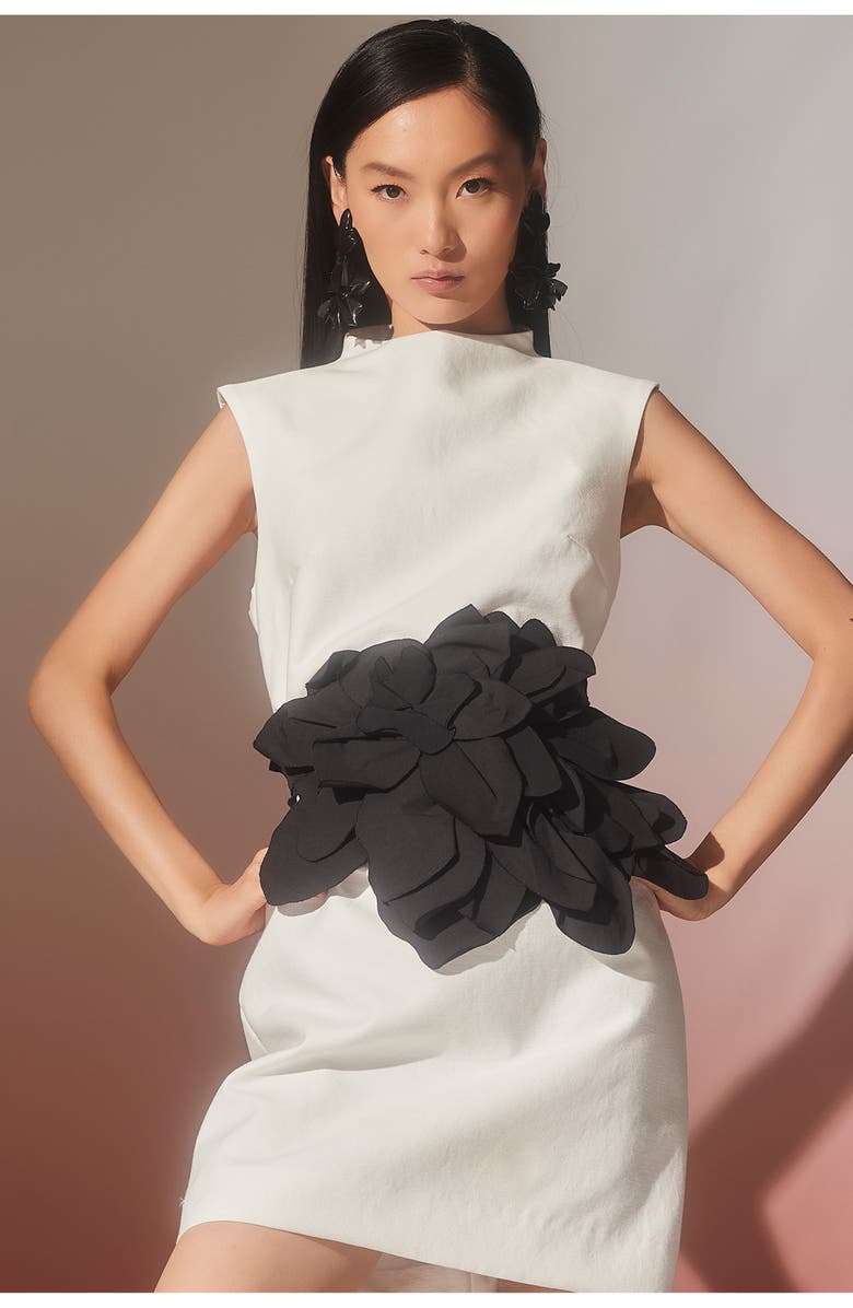 Natori TECH COTTON TAFFETA Obi Belt with Embroidery, Alternate, color, Black