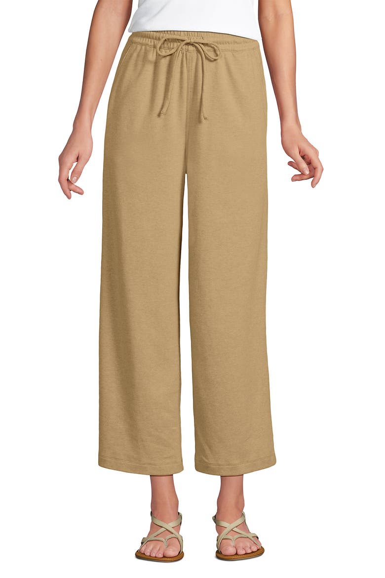 Sport Knit Pull On Drawstring Wide Leg Crop Pants, Alternate, color, French Pecan Heather