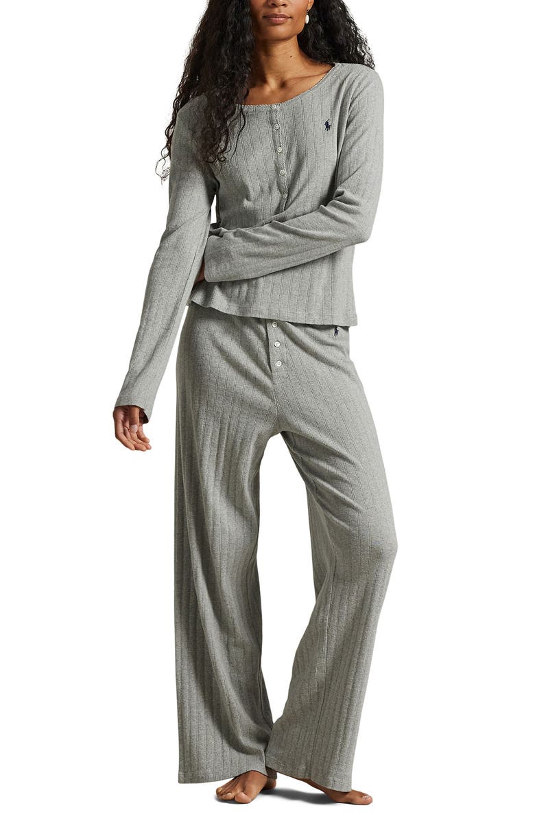 Polo Ralph Lauren Henley Long Pajamas, Main, color, Heather Grey