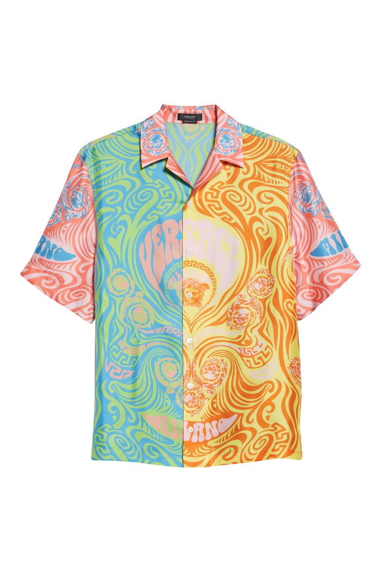 Medusa Music Short Sleeve Silk Button-Up Camp Shirt, Main, color, MULTICOLOR