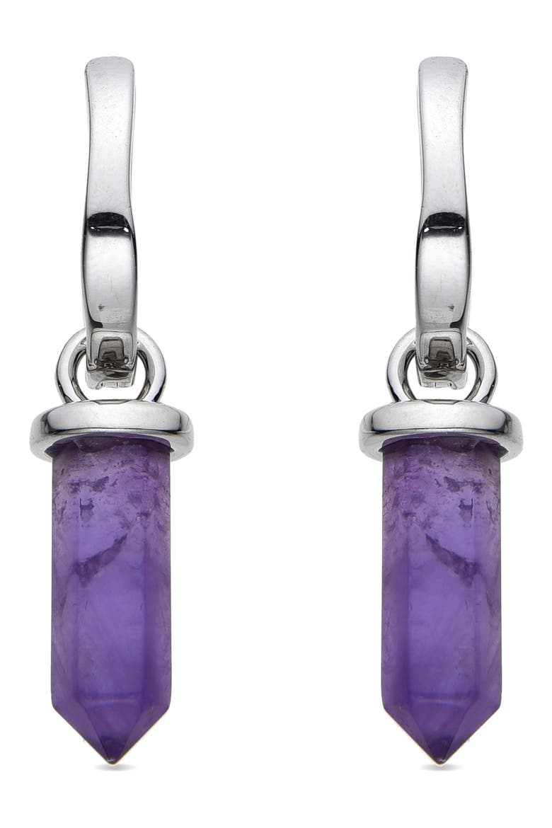 Quartz Huggie Hoop Earrings, Alternate, color, SILVER/PURPLE
