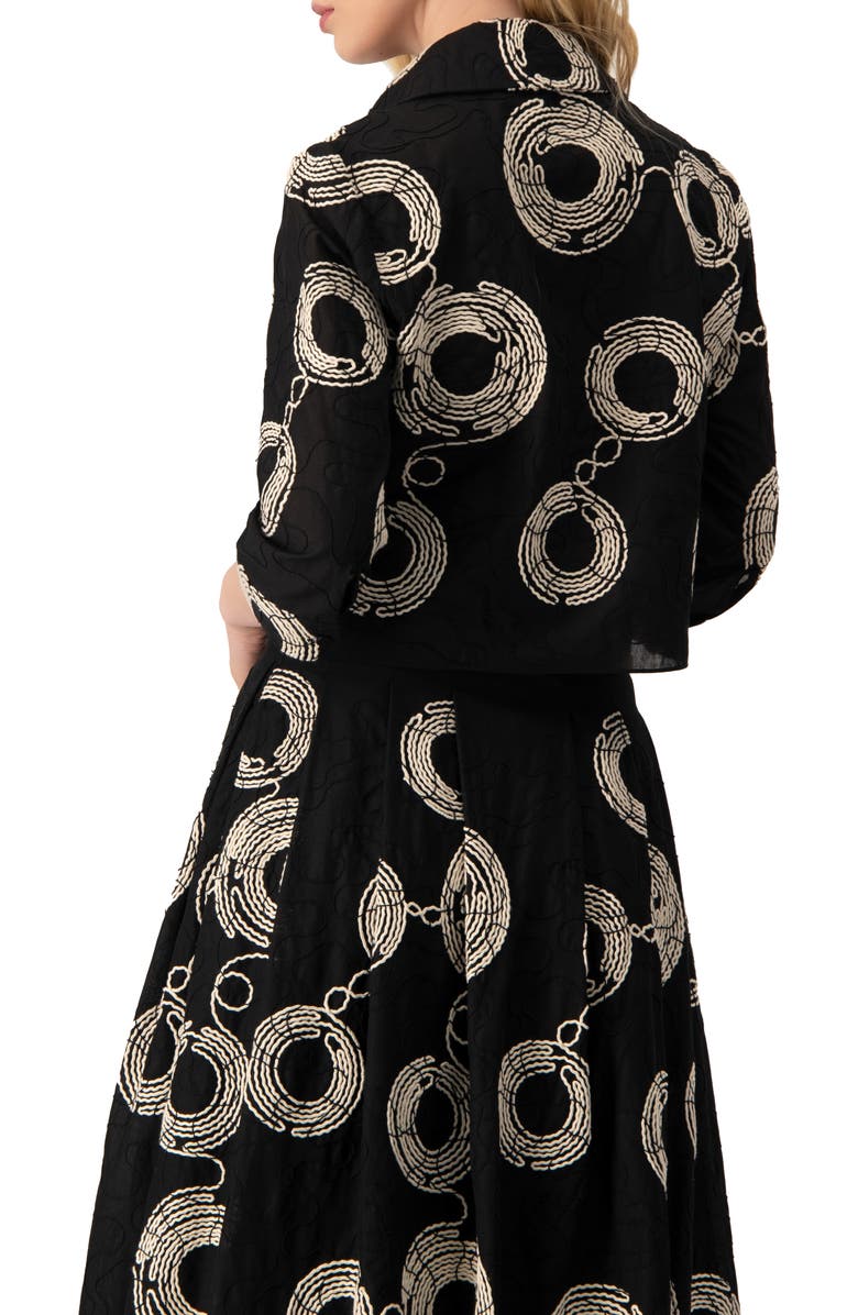 IVONNE Black Cropped Shirt with Circular Embroidery, Alternate, color, Black