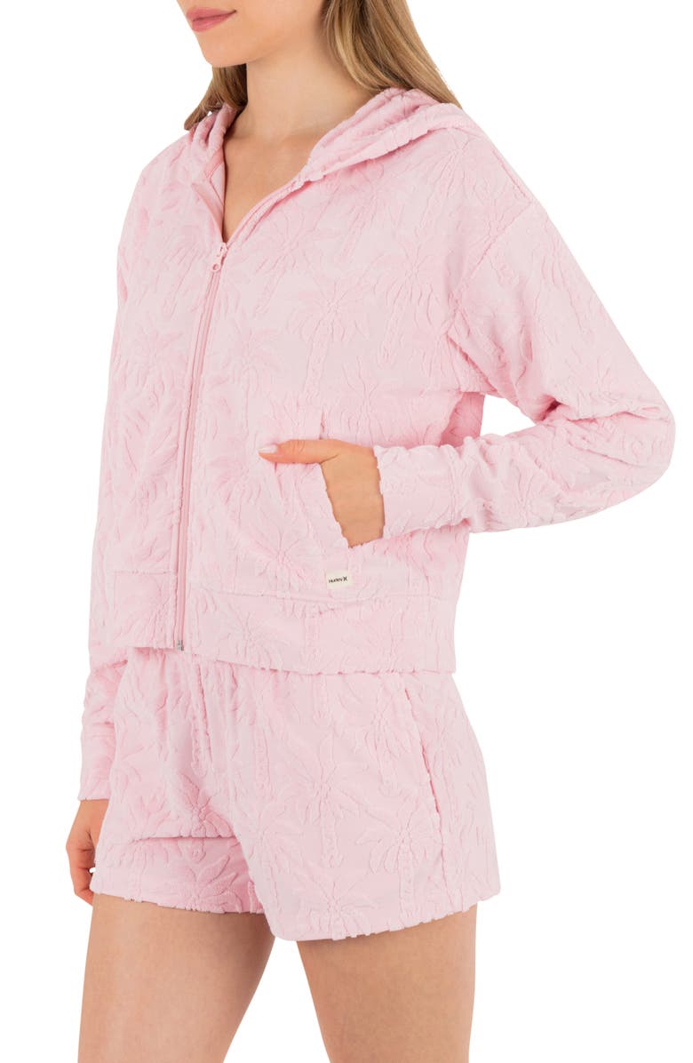 Hurley Castaway Palms Full Zip Crop Hoodie, Alternate, color, Sunrise Pink