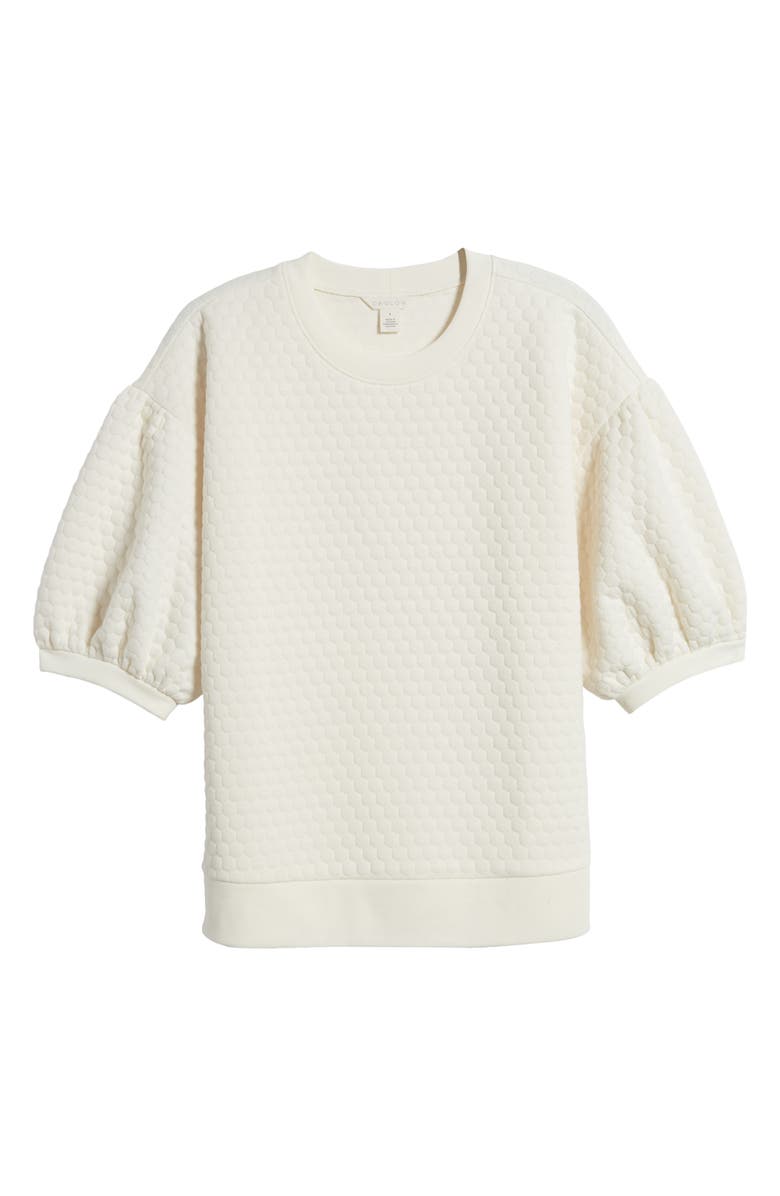 Caslon<sup>®</sup> Jacquard Puff Sleeve Sweatshirt, Alternate, color, Ivory Pristine