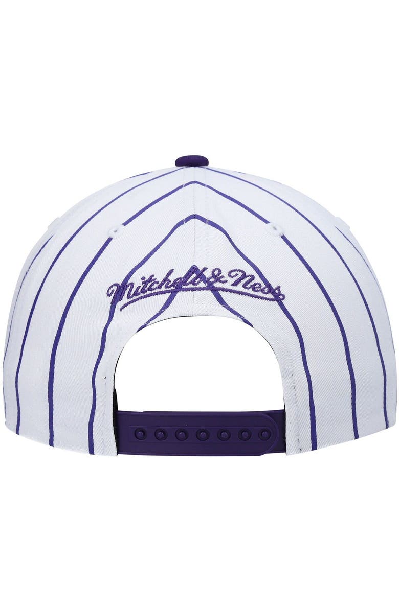 Mitchell & Ness Men's Mitchell & Ness White Los Angeles Lakers Hardwood Classics Pinstripe Snapback Hat, Alternate, color, 