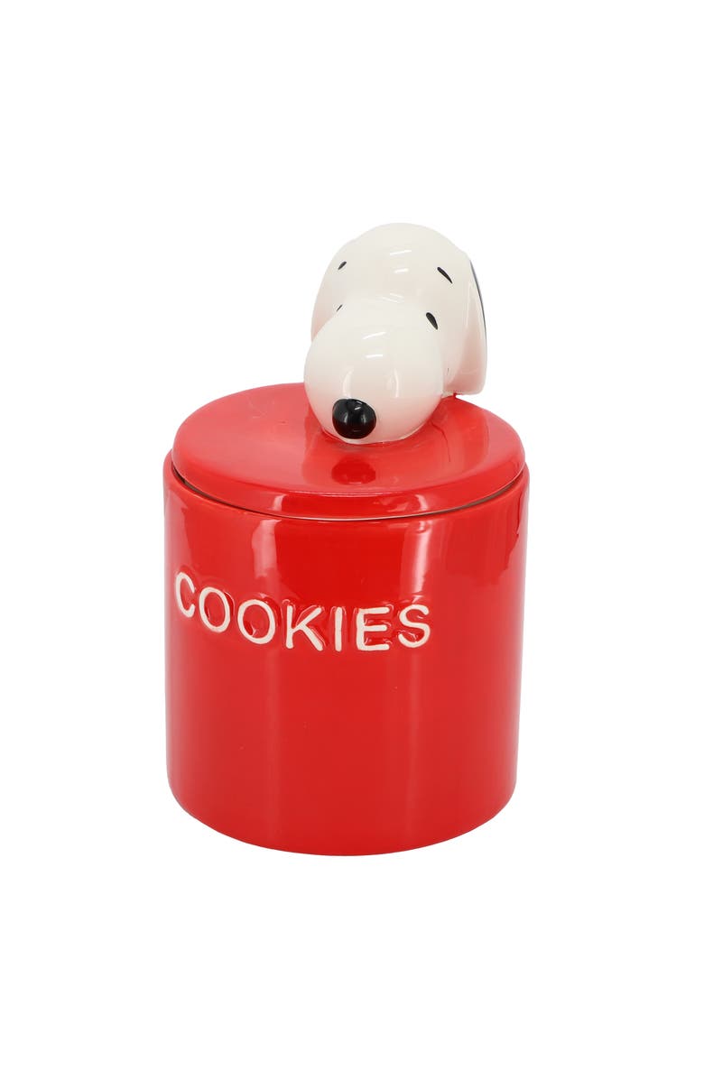Gibson Peanuts Hello Cookies 8.2in Ceramic Snoopy Cookie Jar with Lid, Main, color, Red