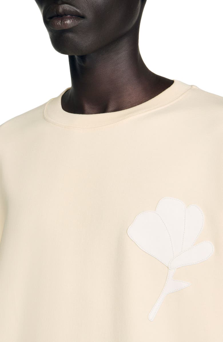 SANDRO Sweatshirt with flower patch, Alternate, color, Butter Cream