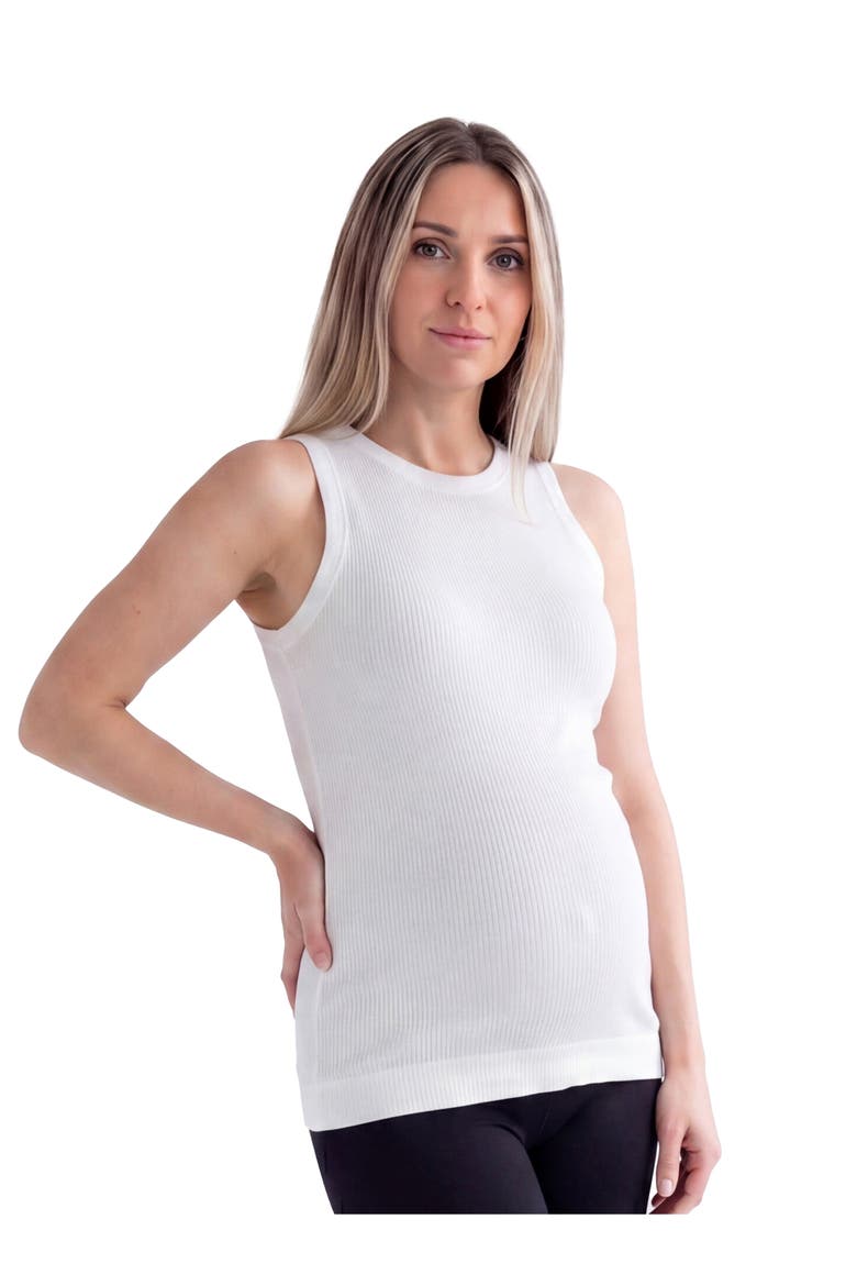 Maternity Basic Ribbed Knit Round Neck Sleeveless Tank Top, Main, color, Ivory