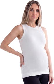 24seven Comfort Apparel Maternity Basic Ribbed Knit Round Neck Sleeveless Tank Top