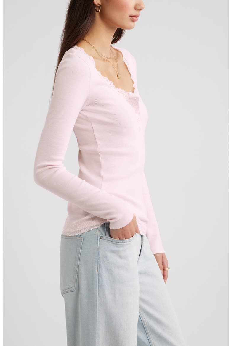 Lace Trim Cotton Blend Rib Henley, Alternate, color, PINK PRIMROSE