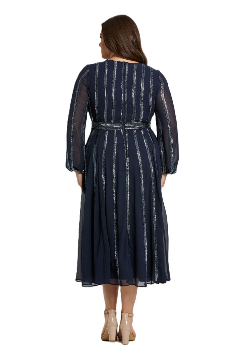 Long Sheer Sleeve Beaded Dress, Alternate, color, Midnight