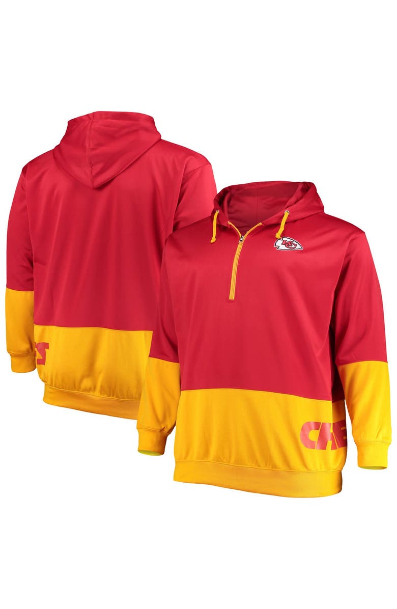 PROFILE Men's Red/Gold Kansas City Chiefs Big & Tall Quarter-Zip Hoodie, Alternate, color, 