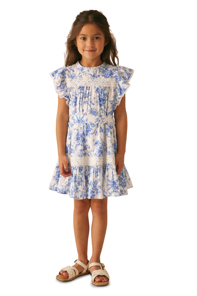 Kids' Wild Meadow Floral Flutter Sleeve Cotton Dress, Alternate, color, IVORY BLUE
