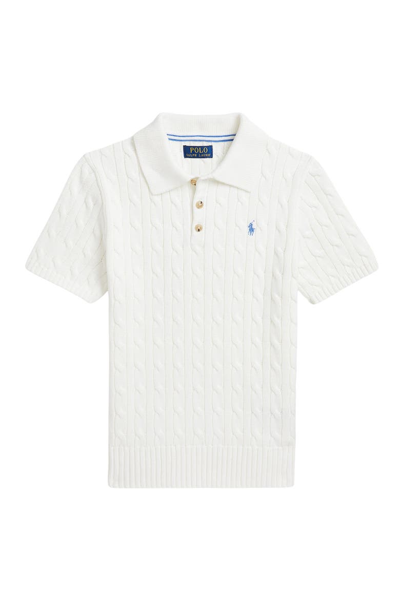 Kids' Cable Stitch Cotton Polo Sweater, Main, color, DECKWASH WHITE