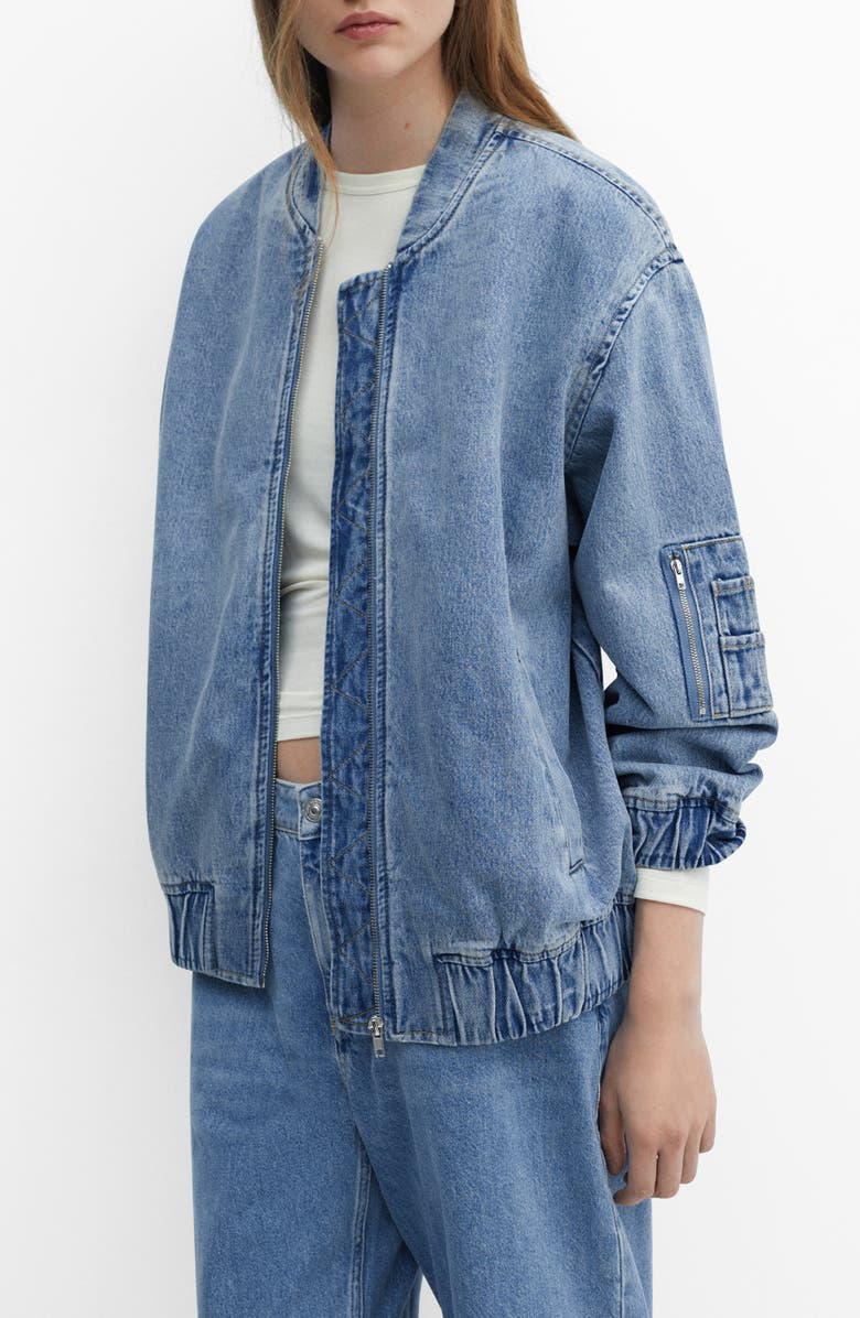 MANGO Denim Bomber Jacket, Main, color, 