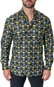 Maceoo Fibonacci Regular Fit Skull Button-Up Shirt