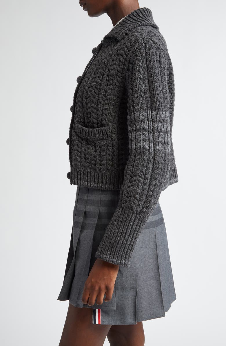 Thom Browne Cable Knit Virgin Wool Cardigan, Alternate, color, 