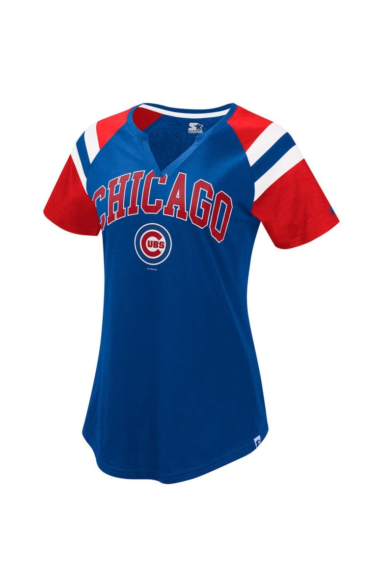 STARTER Women's Starter Royal/Red Chicago Cubs Game On Notch Neck Raglan T-Shirt, Main, color,