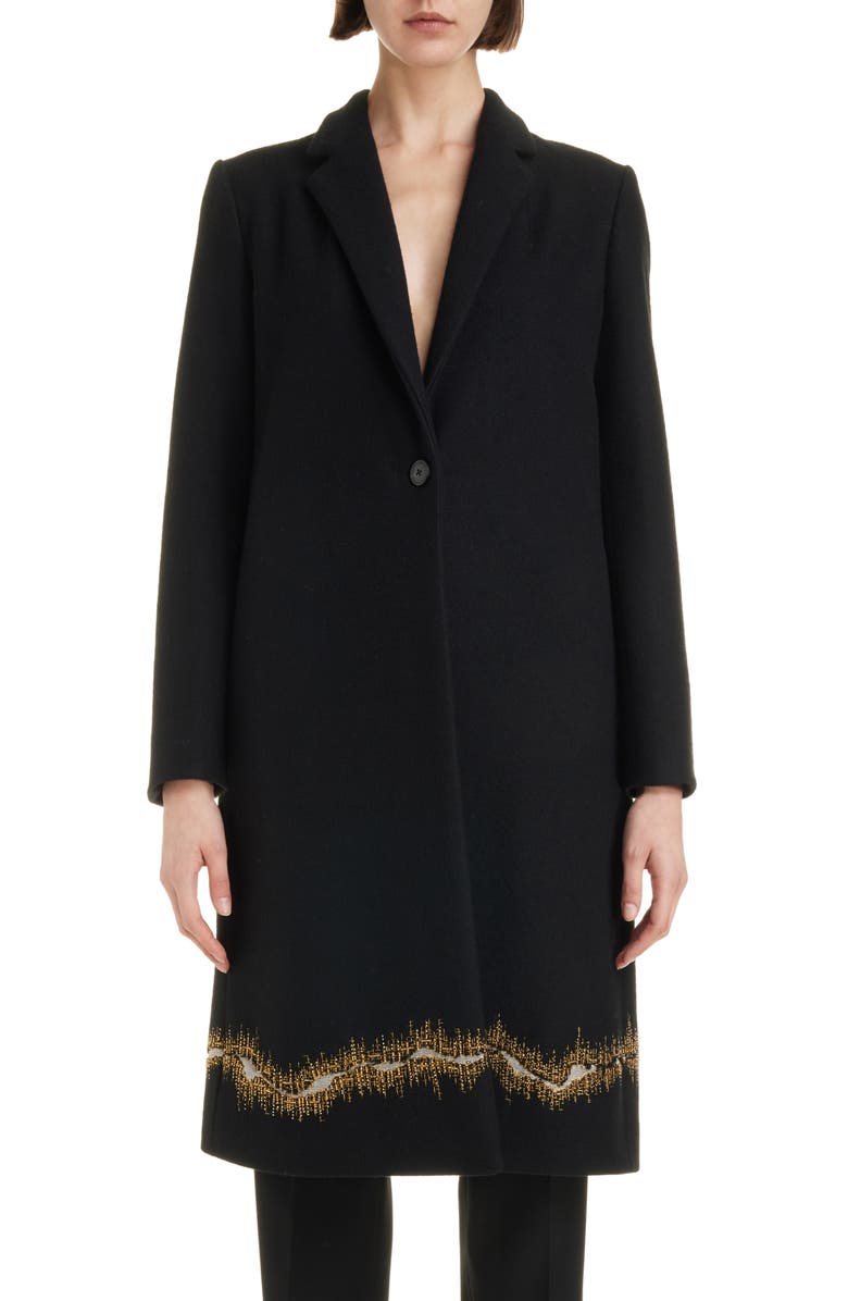 Dries Van Noten Richy Embroidered Hem Wool Flannel Coat, Main, color, 